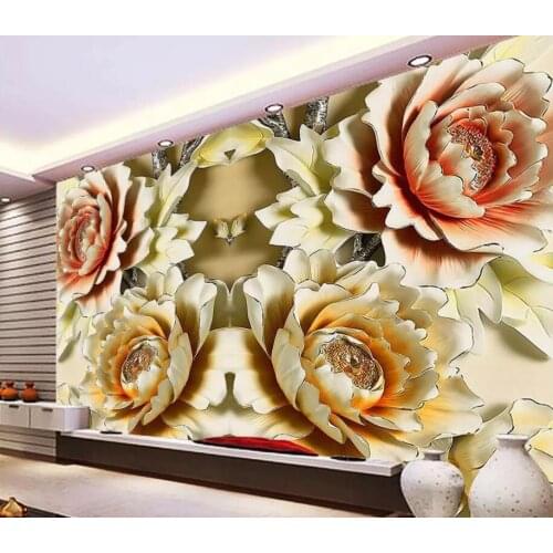 CJSIR Custom Wallpaper 3D Floral Embossed Peony TV Background Walls Murals Home Decor Living Room Bedroom Mural 3d Wallpaper