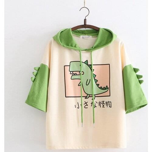 COYOUNG Store Women Dinosaur Sweatshirts Hooded Warm Fleece Hoodies Pullovers With Horns Harajuku Hooded Girls Green Hoodies