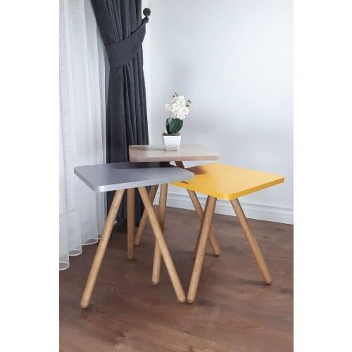 Color Triple Zigon Coffee Table Wood Pedestal Square Design Pastel Colors Gray Yellow Cappuccino