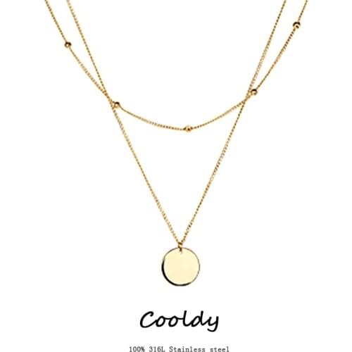 Stainless Steel Necklace For Women Gold Multilayer Necklace Long Moon Lock Pendant Necklaces Circle Chain Necklaces Jewelry Gift