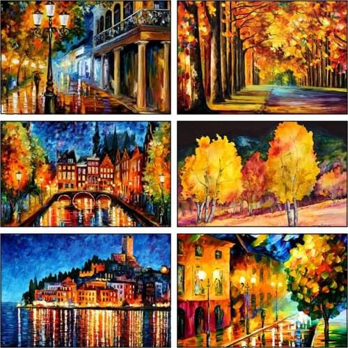 5D DIY Diamond Painting landscape View Embroidery Diamond Painting Cross Stitch Rhinestone Mosaic Street lamp water oil painting
