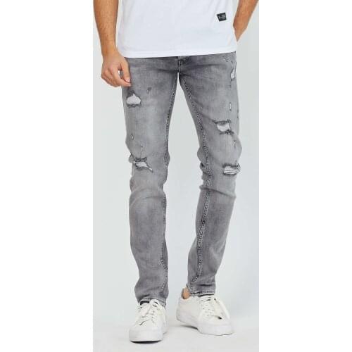 Denim Republic Mens Gray Ripped Jeans Mens Hole Denim Pants Casual Summer Autumn Male Skinny