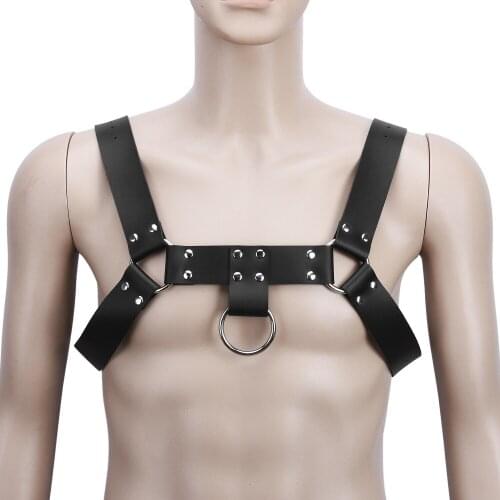 Men Heavy Duty Studded PU Leather Body H Harness Half Body Restraint with Metal O Ring Macho Play Bondage Gear