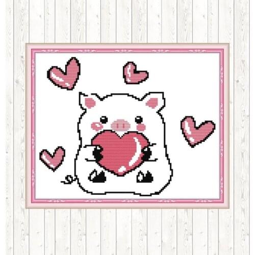 Love The Pig DIY Handmade Needlework Printed Canvas DMC Counted Chinese Cross Stitch Kits 11CT 14CT Cotton Thread Painting