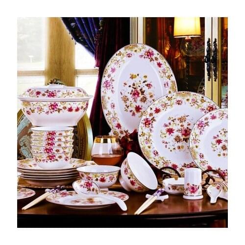Jingdezhen 56 pieces bone china tableware set, dishes and dishes, European style wedding gifts