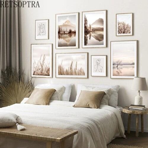 Wall Art Print Lake Forest Plant Wheat Field Landscape Poster Abstract Line Drawing Canvas Figure Painting Picture Home Decor