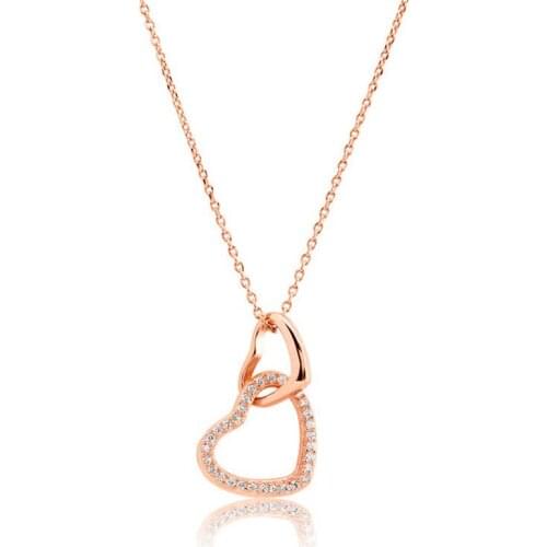 Real Silver 925 Jewelry Sterling Silver Two Heart Woman Necklace