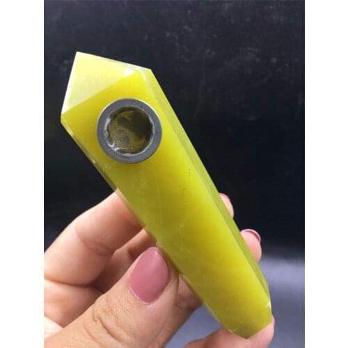 1pcs natural Lemon jade quartz pipe yellow Lemon jade crystal Stone Quartz Crystal Wand Pipe healing tobacco