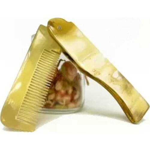 Natural Pure Horn Folding Comb Portable Combs Travel Carry Straight Hair Anti Static Makeup Fine Teeth Girl Gift Hairbrush Sale