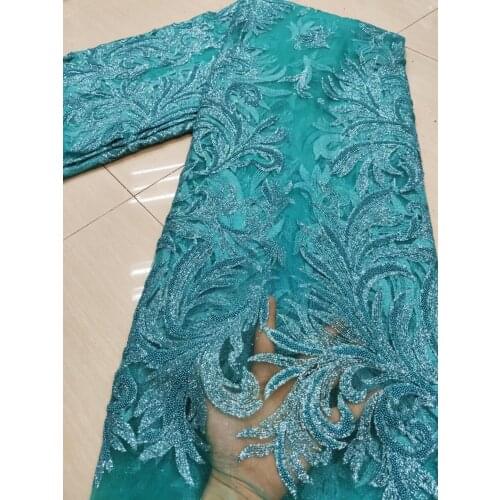 Nigerian Lace Fabric Hot Sale African french lace fabric High Quality Fashion Embroidery Tulle Lace With Beads Net Lace Fabric