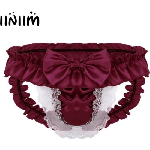 Mens Lingerie Night Gay Male Panties Open Butt Wetlook Jockstraps Sexy Bowknot Sissy Satin Open Crotch Briefs Underwear for Man