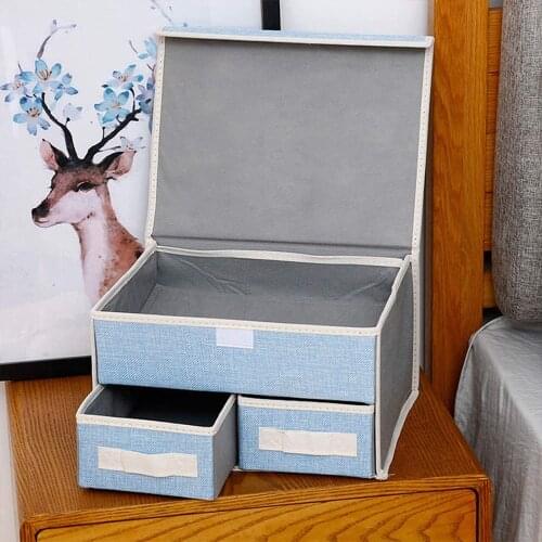 2021 New Washable Cotton Linen Fabric Folding Storage Box Foldable Bins Toys Organizer With Lid Storage Basket Laundry Basket