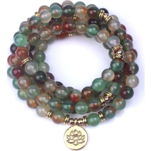 New Arrival Vintage Women Bracelet Peacock Onyx With Lotus OM Buddha Charm 108 Mala Bracelets Or Necklace Yoga Jewelry Dropship