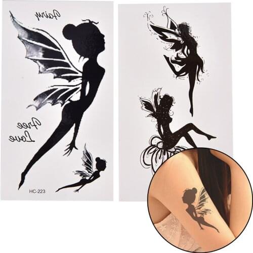 New Black Angel Girl Waterproof Temporary Tattoo Sticker Arm Leg Tatoo Henna Fake Flash Tattoo Stickers Taty Tatto