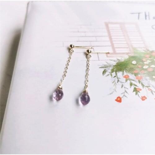 DAIMI Faceted Water Drop Amethyst Earrings Female Genuine Gemstones 14k Gold Filled Purple Gem Earrings Custom
