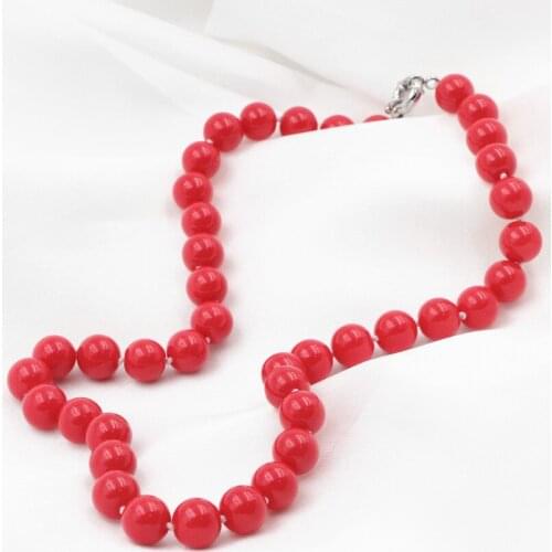 8/10/12mm Round Beads Necklace Orange Reddish Artificial Coral Short Chain Strand Necklaces Choker Handmade Jewelry 18inch A611
