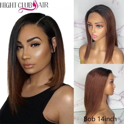 Brown Color Bob Wig 13x4 Straight Bob Human Hair Wigs 200% Brazilian Ombre Brown Lace Front Wigs PrePlucked Remy Hair for Women