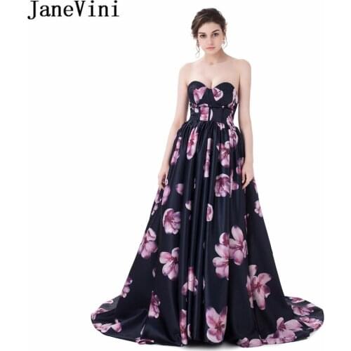 JaneVini Floral Wedding Party Dress Plus Size Sweetheart Sweep Train Floral Print Bridesmaid Dresses Long Maid Of Honor Gowns