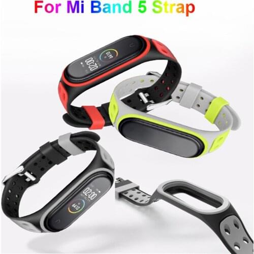 Portable Wristband Replacement Sport Straps For Mi Band 5 Strap Sports Silicone Strap Two-tone Reverse Buckle Strap Pedometers