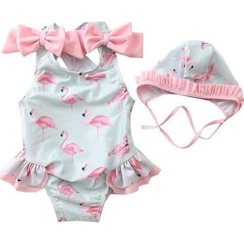 PUDCOCO Summer Hot Toddler Baby Kid Girl Flamingo Swimwear Swimsuit Beach Romper Clothes Hat Outfit 1-6Y