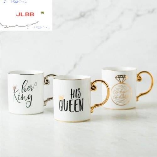 Luxury Gold King and Queen Diamond Porcelain Coffee Mug Tea Milk Ceramic Cups and Mugs Wedding Gift