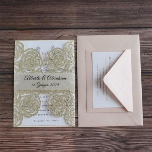 Luxury wedding invitation marriage small thank you card with transparent belly band and two envelopes offer customized design