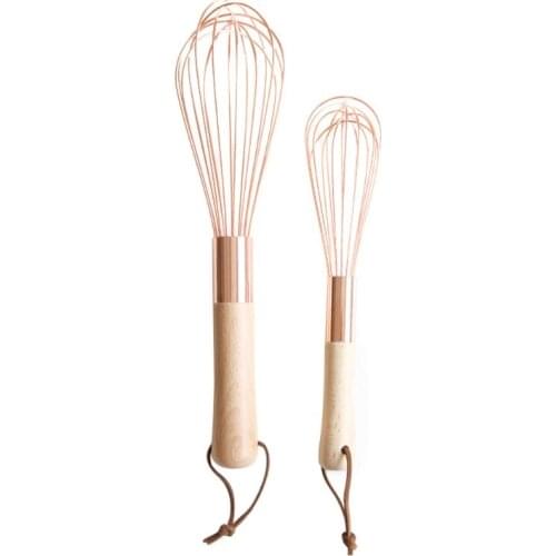 Rose Gold Stainless Steel Egg Beater Mixer Manual Cream Blender Stirring Whisk Frother Wooden Handle Kitchen Gadgets