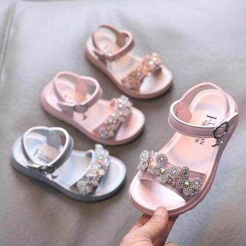 Girls Shoes 2021 Summer Flowers Princess Shoes Big Girls Sandals Kids Thick Sole Casual Shoes Crystal Butterfly Party Shoe 1-12y