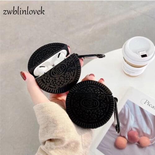 Funny oreo 3d cookies earphone cases with anti-lost ring strap for apple airpods 1/2 cute silicone earphone protection cover