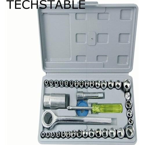 TECHSTABLE 40 pcs of manual hardware tools set spanner wrenches auto maintenance tools auto repair tool