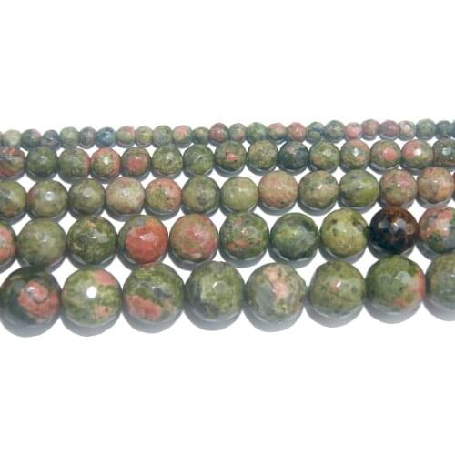 Faceted Natural Stone Unakite Loose Beads 4 6 8 10 12 MM Pick Size For Jewelry Making Charm DIY Bracelet Necklace Material