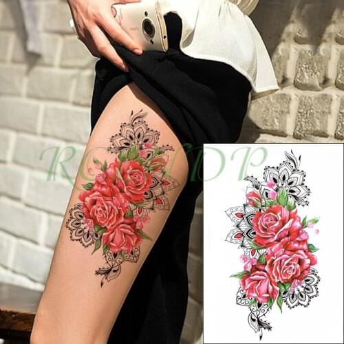 Waterproof Temporary Tattoo Sticker big red rose flower leaf datura Fake Tatto Flash Tatoo large size tattoos for Girl Women Men