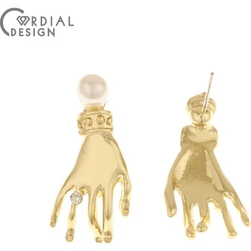 Cordial Design 50Pcs 13*28MM Jewelry Accessories/Earrings Stud/Palm Shape/Imitation Pearl/Hand Made/DIY Making/Earring Findings