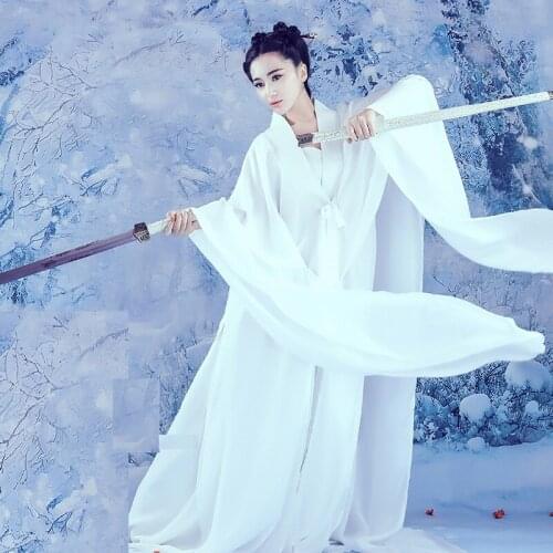 White Dragon Fairy Swordlady Costume Hanfu Stage Performance Hanfu Costume Photography or Dance Costume for Women