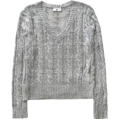 Hollow out lazy wind Korean style temperament V-neck slim long-sleeved sweater
