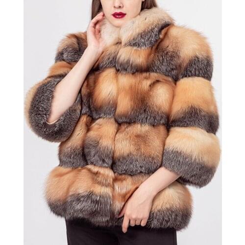 Lady natural real gold fox fur coat jacket furry luxurious 2021 furry winter chic fashion fuffy warm
