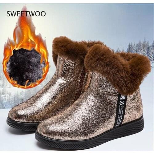 Winter New Womens Boots Sequins Snow Boots Womens Warm Thick Bottom Boots Plus Velvet Cotton Shoes Large Size Womens Shoes