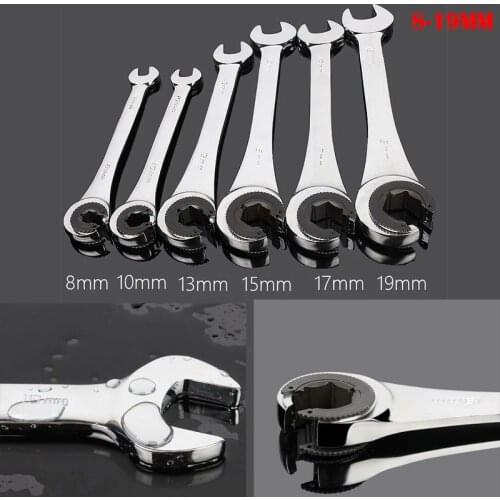 Tubing Ratchet Wrench 8-19MM Tubing Ratchet Combination Wrenches Set Skate Oil Spanners Hand Tools Gears Ring Wrench Set