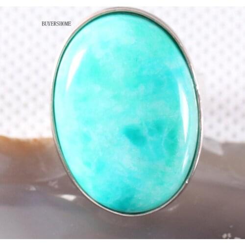 1Pcs Women Men Wedding Ring Jewelry Gift Natural Stone Oval Beads Green Amazonite Adjustable Finger Ring Z109