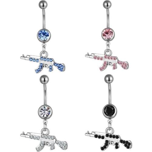 1pc Gun Shape Dangled Belly Navel Piercing Button Ring CZ Crystal Rhinestone Woman Body Jewelry Beach Drop Dangle Button Rings