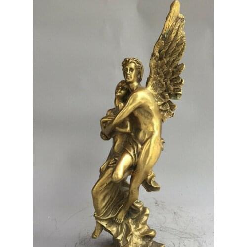 11" Chinese old antique bronze brass Wing Man woman statue Art Sculpture