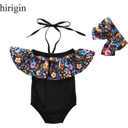 2Pcs Summer Kids Baby Girl Flower Ruffle Bikini Swimwear Bathing Suit Girls Swimsuit+Headband Beachwear