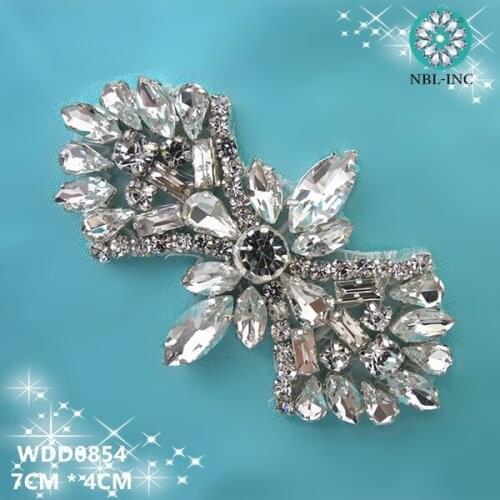 30pcs) Wholesale bridal hand beaded sewing silver crystal rhinestone applique for wedding dresses WDD0854