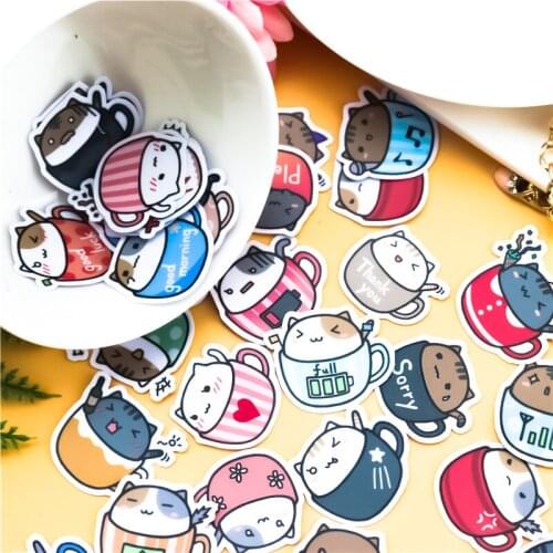 40pcs/pack Creative kawaii self-madeBowl of cat stickers scrapbooking decorative stickers/DIY craft photo albums