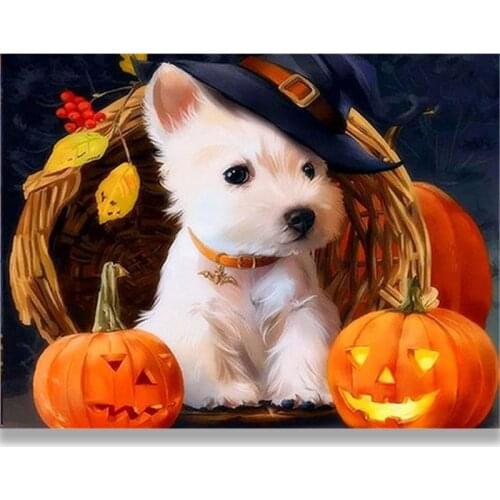 Diamond painting Animal 5d cross stitch diamond embroidery happy little white dog full mosaic rhinestone wall painting Halloween