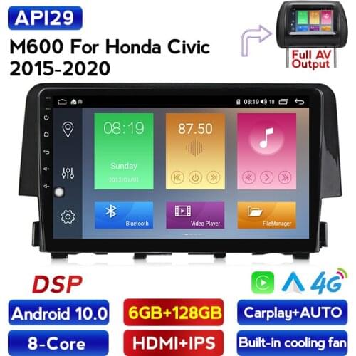 Android 10.0 IPS DSP Car Multimedia radio player For Honda Civic 2016 2017 4G LTE Carplay wheel steering control GPS no 2 din