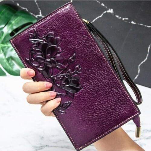 Brand Wallet Womens Leather Long Thin Section Hand Bag Put Mobile Phone First Luxury Layer Cowhide Embossed Purse Card Holder