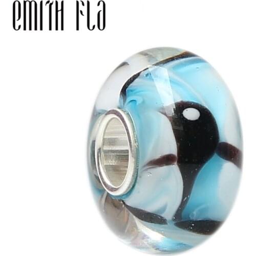 Emith Fla 100% 925 Sterling Silver DIY Dolphin Lampwork Charm Bead Fit European Bracelet Bangle Jewelry Accessories 2 Colors