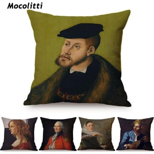 Famous Character Portrait Vintage Oil Painting Art Sofa Pillow Case Cotton Linen Luxury Home Decor Gallery Museum Cushion Cover