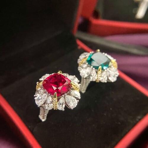Flower 6ct Ruby Emerald Diamond Ring 100% Real 925 sterling silver Jewelry Engagement Wedding band Rings for Women Bridal Bijou